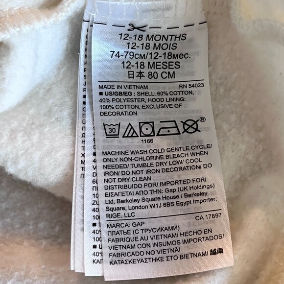 GAP Baby Hoodie Dress with Ears Multicolor Spell Out Logo 12-18mos - Picture 6 of 8